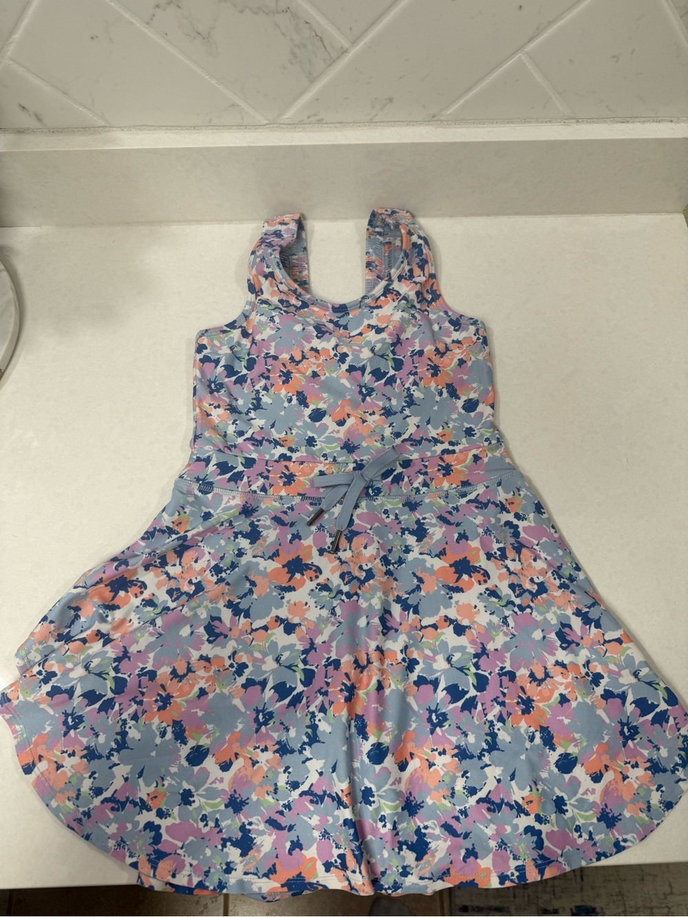 Firefly Girls Floral Print Light Blue Athletic Dress with Built in Shorts